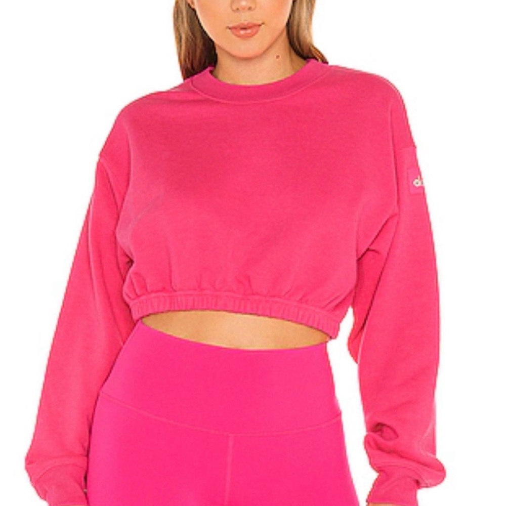 ALO Devotion Crew Neck Pull Over in Hot Pink